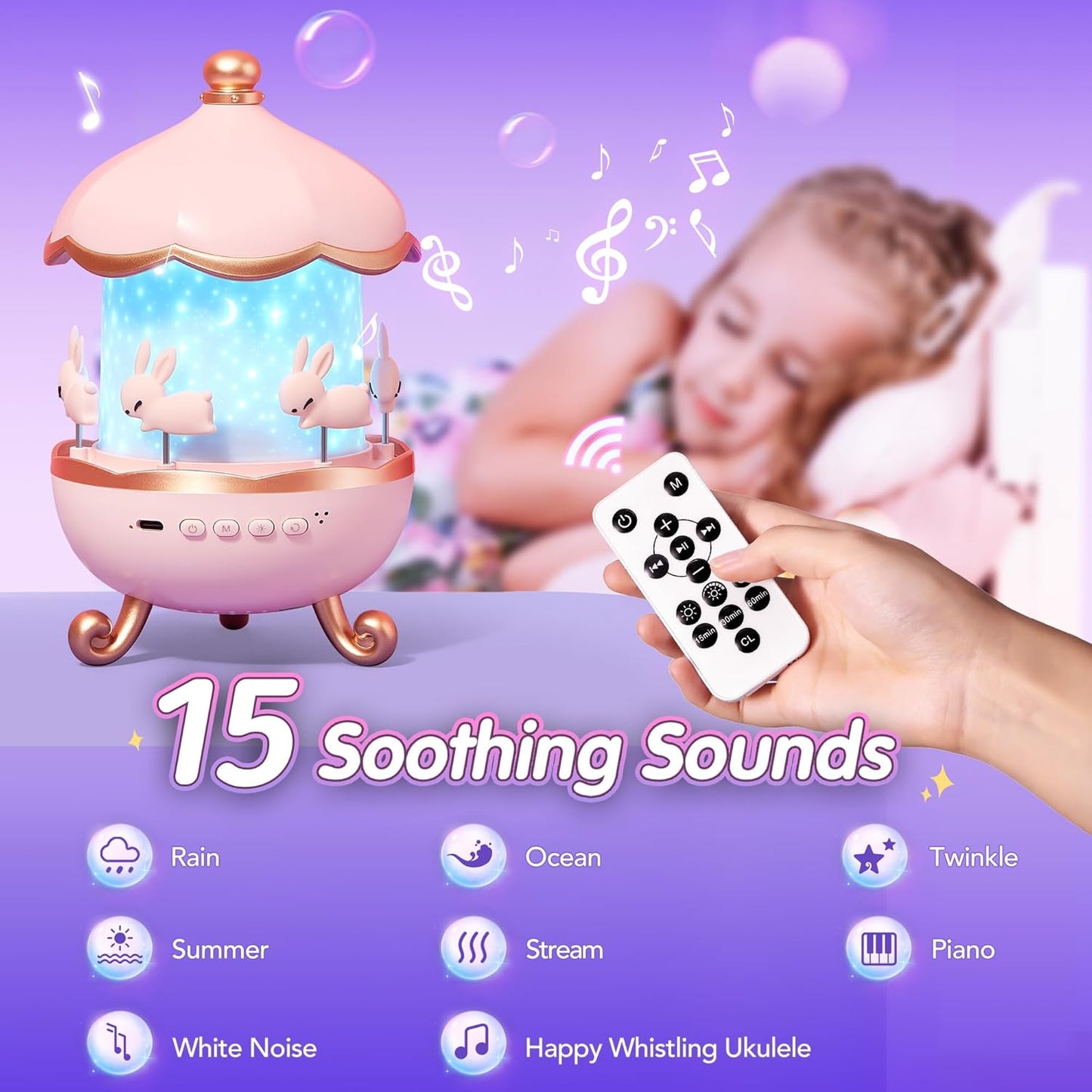 Onefire Night Light for Kids 15 Sound Machine Star Projector Unicorn Light
