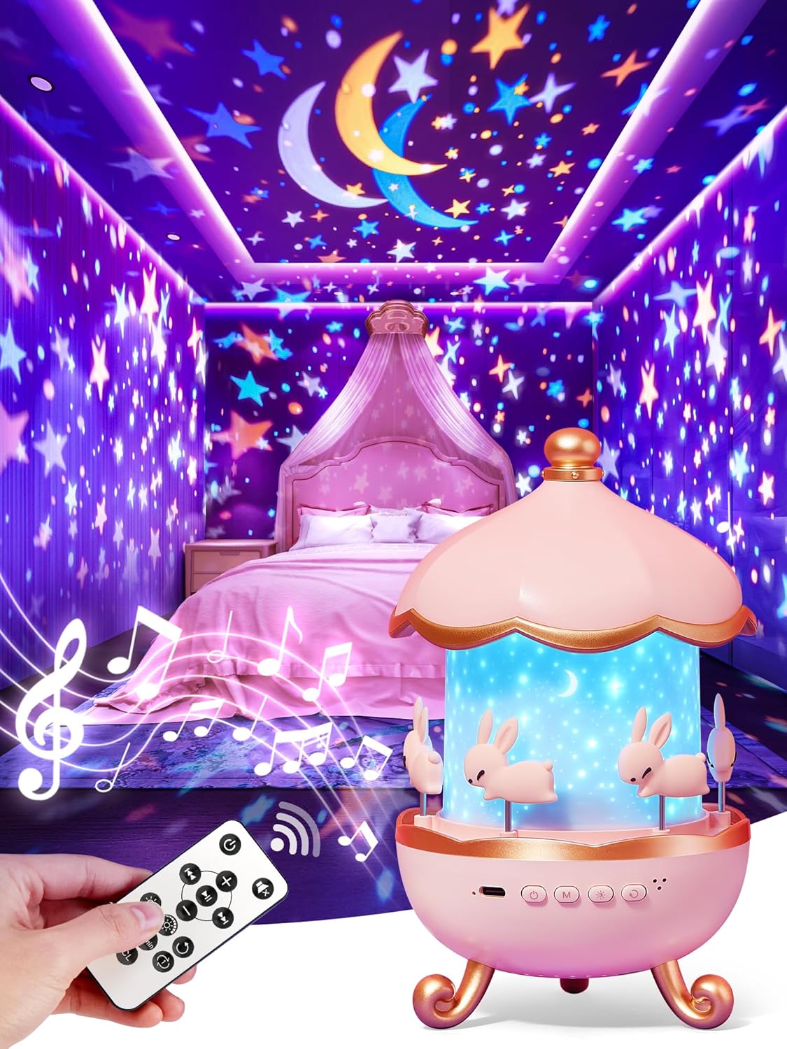 Onefire Night Light for Kids 15 Sound Machine Star Projector Unicorn Light