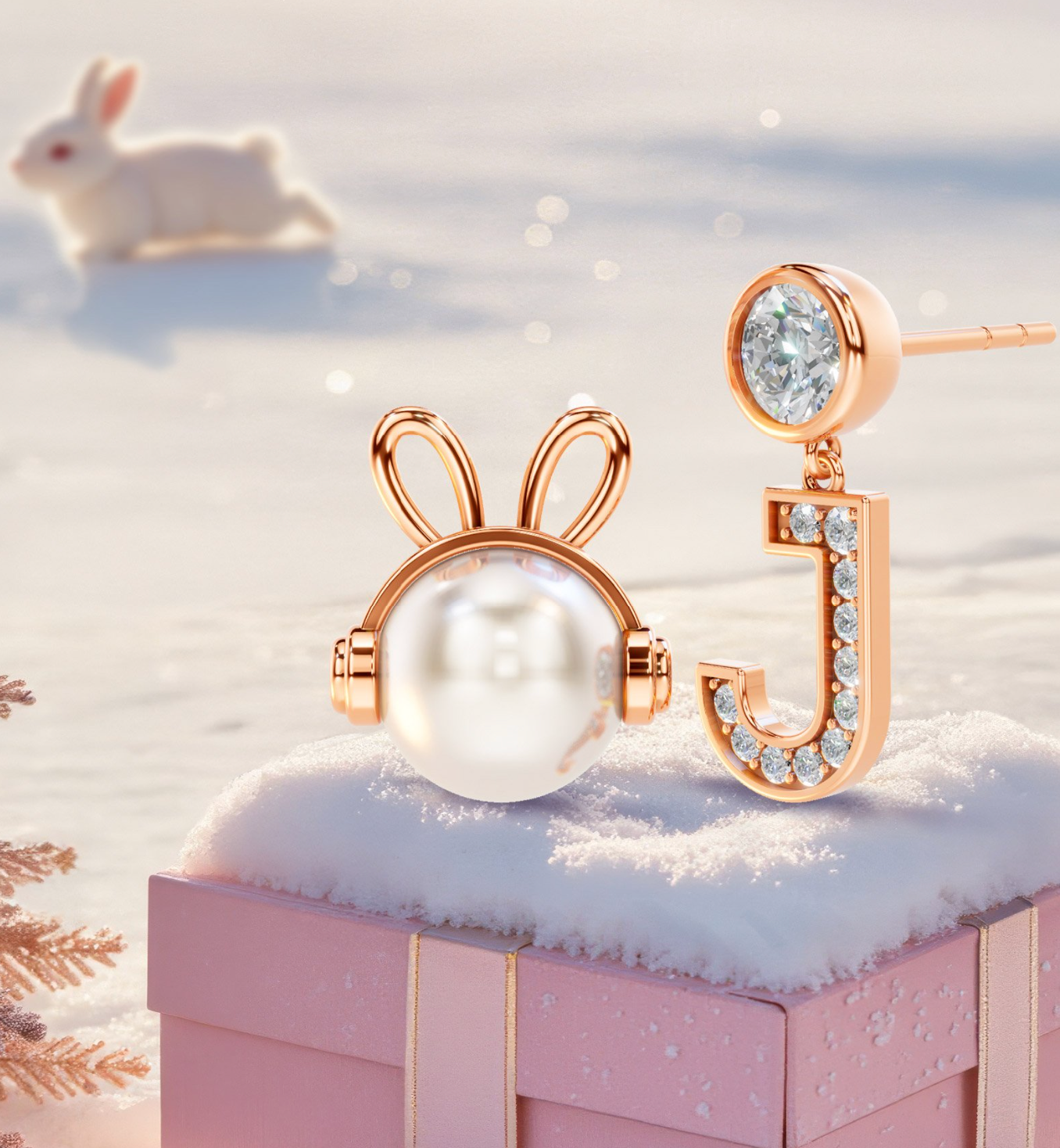 Minimalist 10K Gold J-Rabbit Pearl Earrings