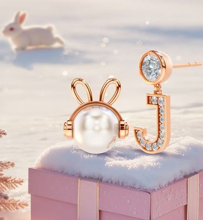 Minimalist 10K Gold J-Rabbit Pearl Earrings