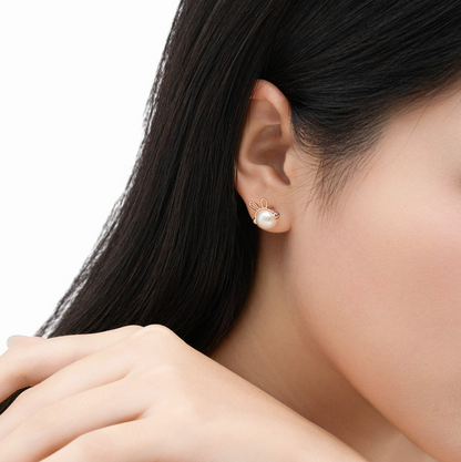 Minimalist 10K Gold J-Rabbit Pearl Earrings