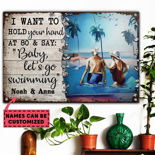 I Want to Hold Your Hand Personalized Swimming Metal Sign