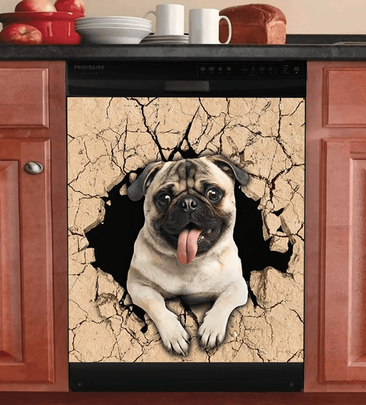 PUG NAUGHTY DOG BREAK THE STONE WALL DISHWASHER COVER