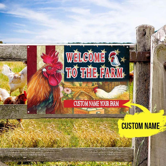 CHICKEN AMERICA WELCOME TO THE FARM CUSTOM NAME YOUR FARM Horizontal Decorative Metal Sign