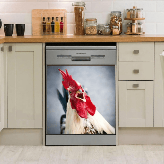 Dishwasher Cover Magnet Sticker - White Rooster