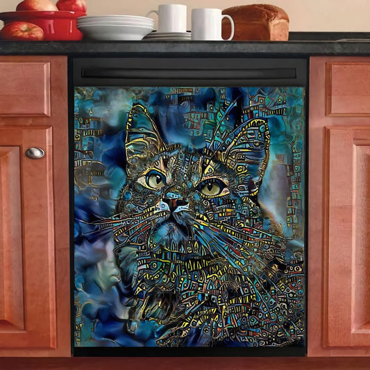 Cat Stained Glasses Magnetic Dishwasher Cover 2