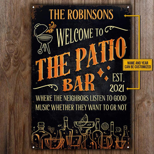 Patio Bar Good Music Custom Classic Metal Signs, Bar Decor, Patio Decorations, Outdoor Decorating Ideas