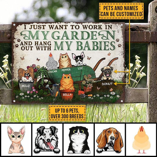 Garden Pet, Cat, Dog, Chicken, Gardener, Plant Lover, Hang Out With Baby Custom Classic Metal Signs