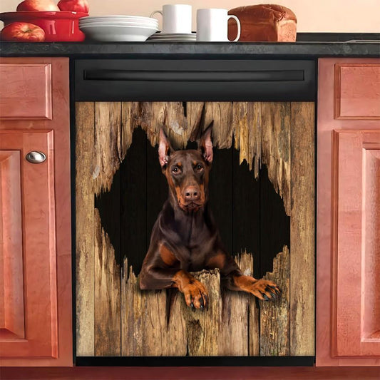 Doberman Dog Breaks The Wall Dishwasher Cover