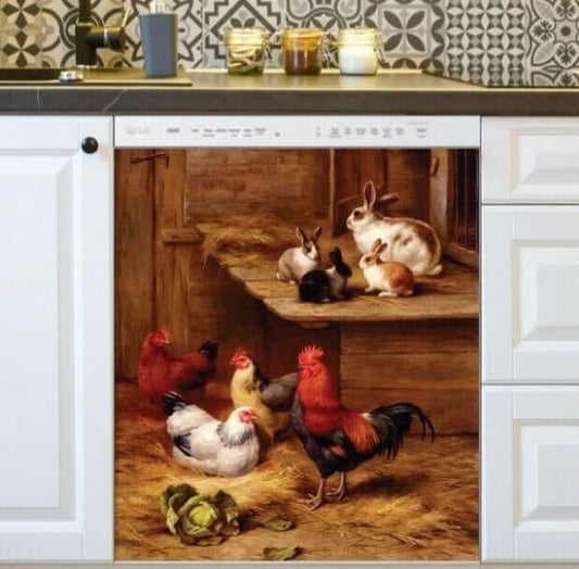 Chicken Farm Dishwasher Cover Magnet Sticker