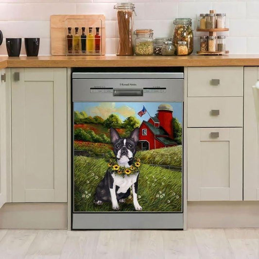 BOSTON TERRIER GREEN FIELD YH83 LHT061197 NTD DECOR KITCHEN DISHWASHER COVER MAGNET STICKER