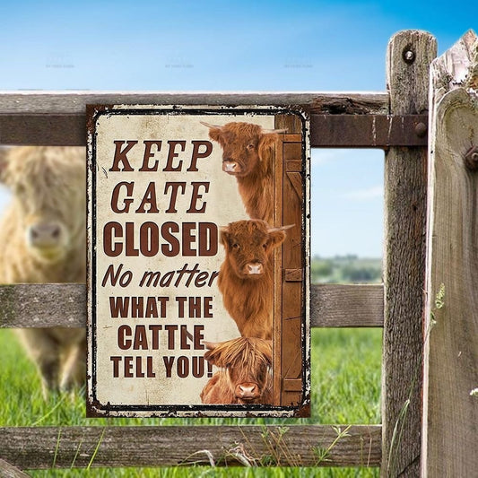 Highland Cattle Lovers Keep Gate Closed Metal Sign