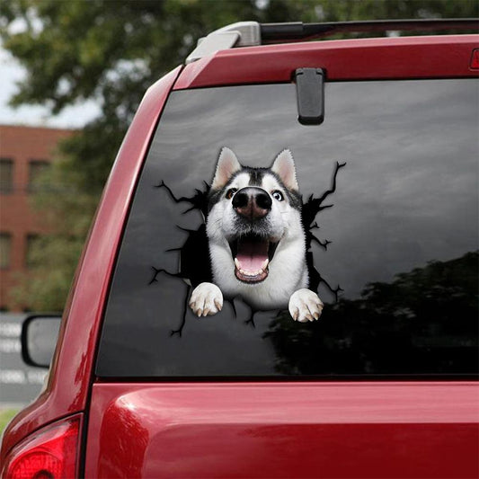 Siberian Husky Crack Car Sticker, Toilet Sticker, Fridge Sticker 18