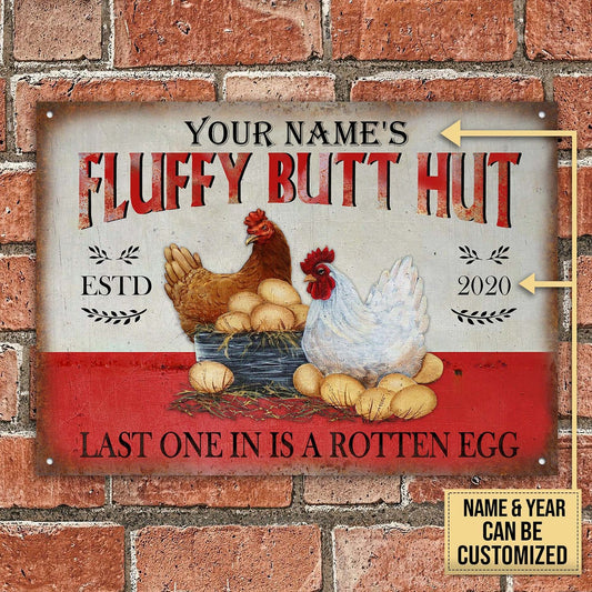 Personalized Chicken Fluffy Butt Hut Customized Classic Metal Signs