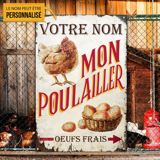 POULAILLER - OEUFS FRAIS - ENSEIGNE CLASSIQUE EN MÉTAL