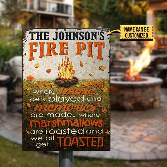 Personalized Camping Fire Pit Get Toasted Grass Custom Classic Metal Signs