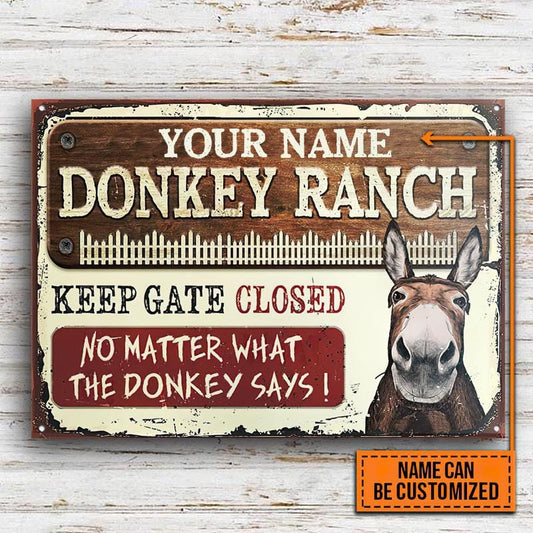 Personalized Farm Donkey Ranch Keep Gate Closed Custom Classic Metal Signs