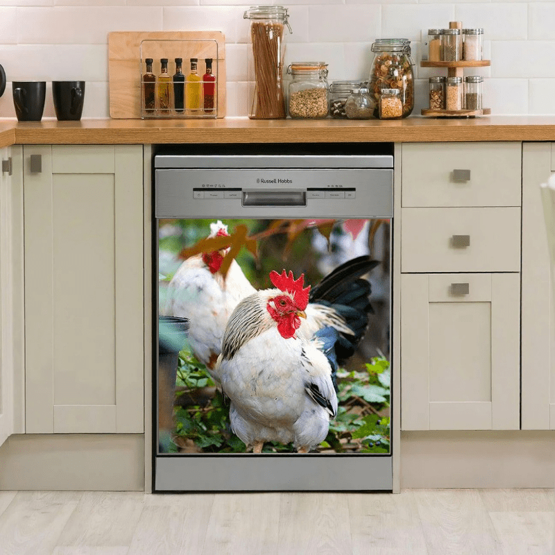 Dishwasher Cover - White Rooster Chicken