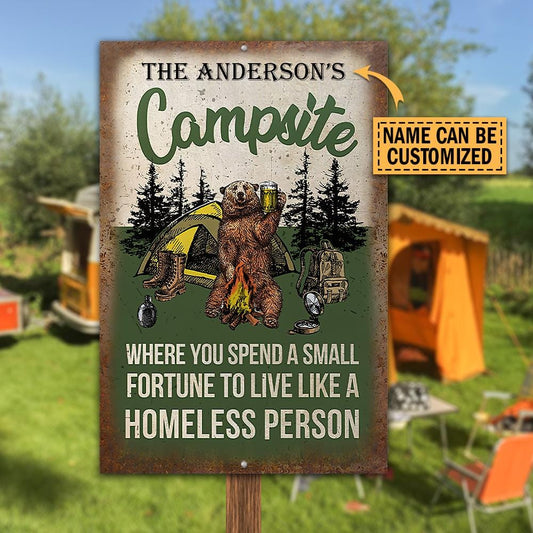 Personalized Camping Bear Homeless Person Customized Classic Metal Signs