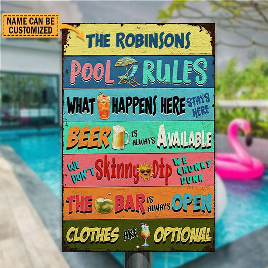 Personalized Swimming Pool Rules Stays Here Customized Classic Metal Signs