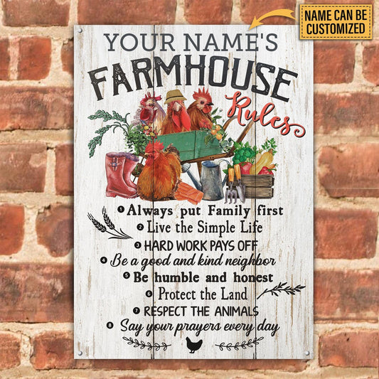 Personalized Chicken Farmhouse Rules Customized Classic Metal Signs