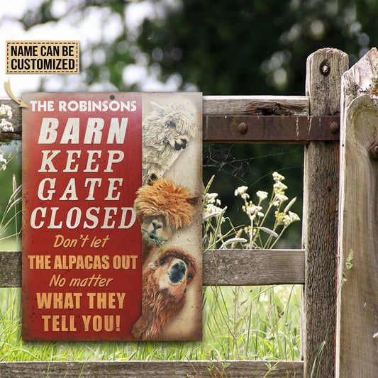 Personalized Alpaca Barn Keep Gate Closed Customized Classic Metal Signs