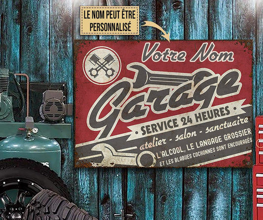 Garage, Service 24 Heures - Enseigne Métallique Classique