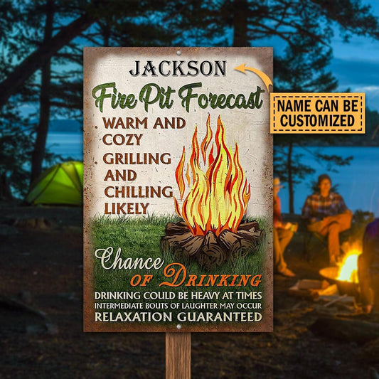 Personalized Camping Fire Pit Forecast Customized Classic Metal Signs