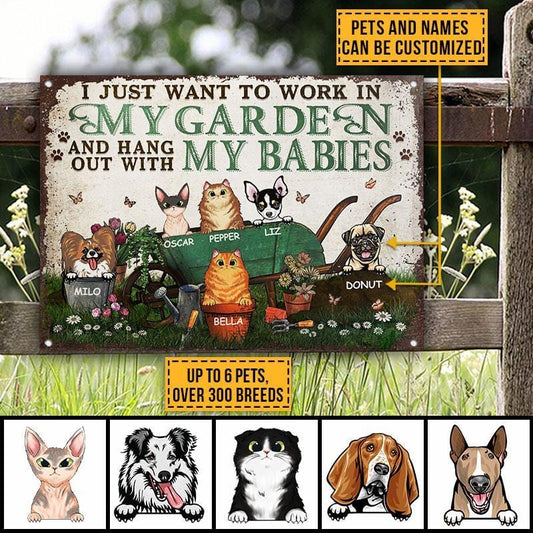 Garden Pet, Cat, Dog, Gardener, Plant Lover, Hang Out With Baby Custom Classic Metal Signs