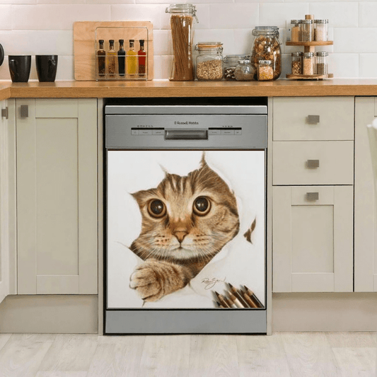 Dishwasher Cover Magnet Sticker - Cute Cat