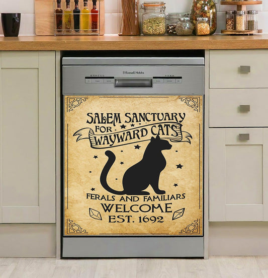 Salem Sanctuary For Wayward Cats Ferals And Familiars Welcome Est. 1692 Black Cat Witch Dishwasher Cover