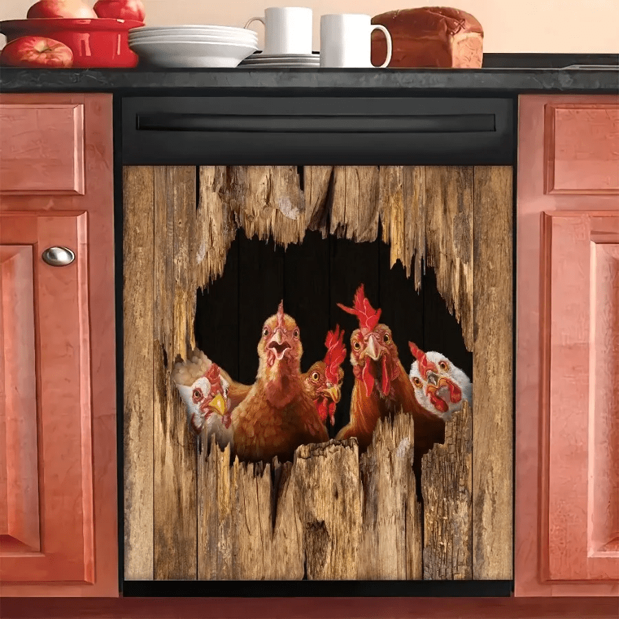 CHICKEN FARM ANIMALS BREAK THE WALL DISHWASHER COVER