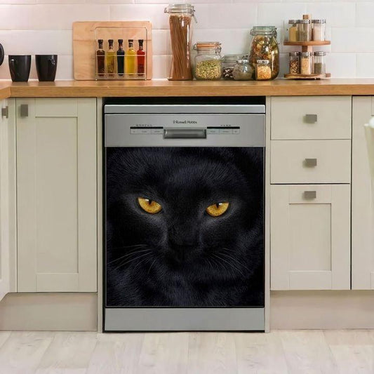 Black Cat In The Dark Dishwasher Cover Magnet Sticker