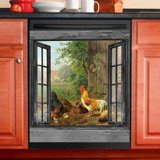 Chicken Family Decor Kitchen Dishwasher Cover Magnet Sticker