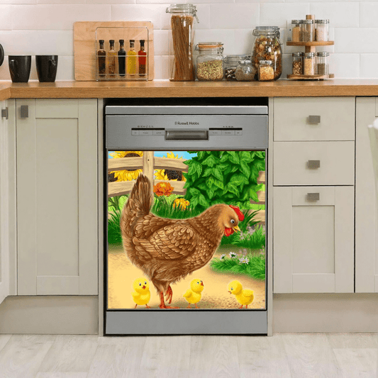 Dishwasher cover magnet sticker - Chicken Family