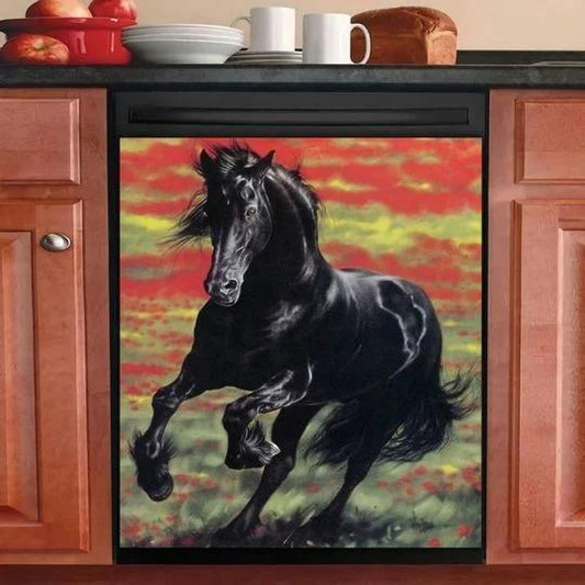 FRIESIAN HORSE RUNNING DECOR KITCHEN DISHWASHER COVER