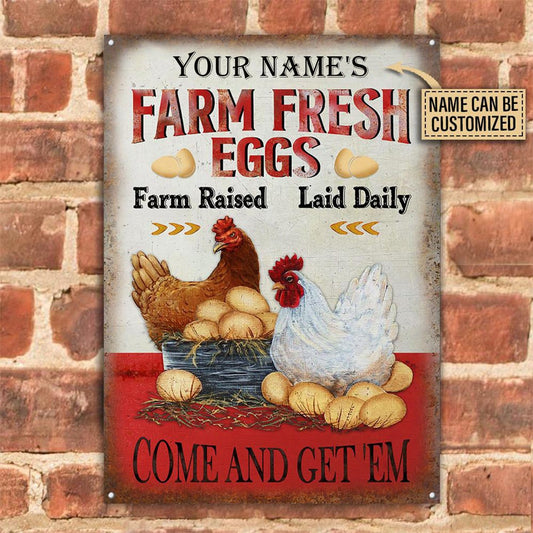 Personalized Chicken Farm Fresh Eggs Vertical Customized Classic Metal Signs