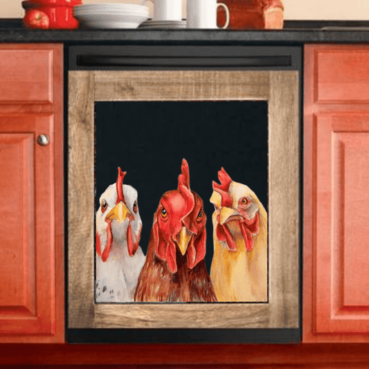 Dishwasher Cover Magnet Sticker 3 Roosters