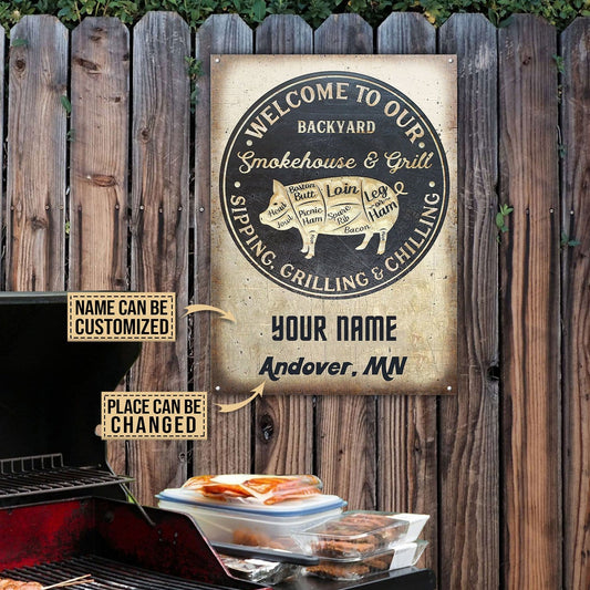 Personalized Grilling Beef Welcome To Backyard Customized Classic Metal Sign