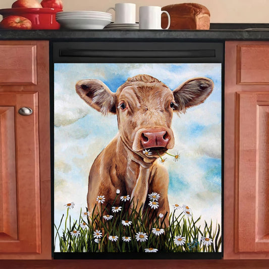 Magnetic Dishwasher Cover Cow Flower Cattle Diary