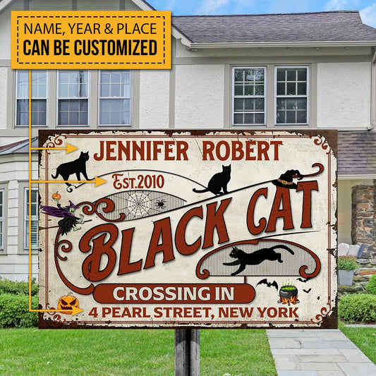 Personalized Black Cat Crossing Metal Sign