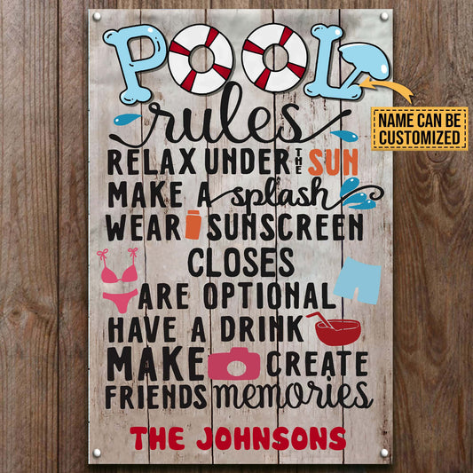 Personalized Classic Metal Sign Funny Pool Rules