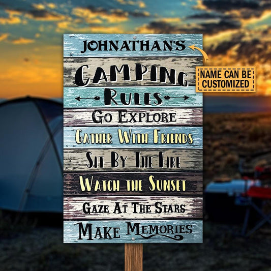 Personalized Camping Rules Go Explore Customized Classic Metal Signs