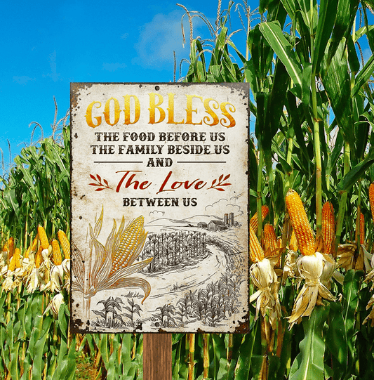 God Bless Our Corn Farm Metal Sign