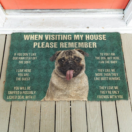 GEARHUMAN 3D PLEASE REMEMBER PUG DOG'S HOUSE RULES DOORMAT