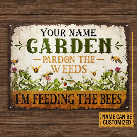 Personalized Bee Garden Pardon The Weeds Feeding Customized Classic Metal Signs