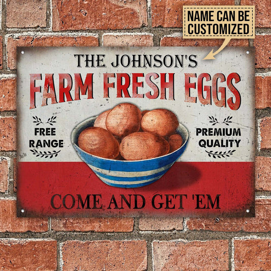 Personalized Chicken Farm Fresh Eggs Come Customized Classic Metal Signs