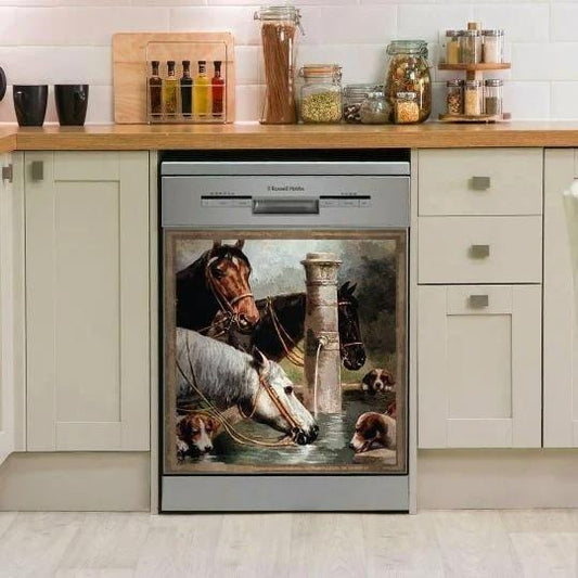 HORSE AND DOGS DECOR KITCHEN DISHWASHER COVER