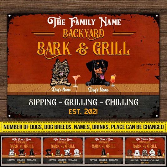 Personalized Classic Metal Sign for Backyard Bar & Grill Custom Dogs - Gift For Dog Lovers - Custom Metal Sign