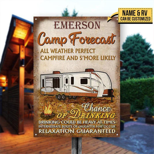 Personalized Camping Autumn Custom Classic Metal Signs - Camp Forecast Yard Decor